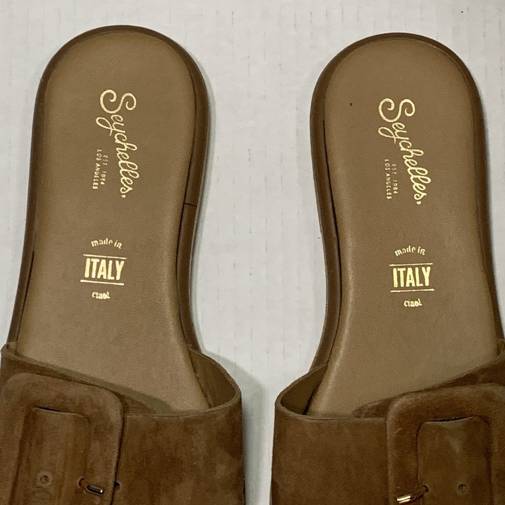 Seychelles Manhattan Slide Brown Suede Leather Buckle Sandals Women's Size 6.5 - Picture 2 of 10